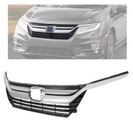 HECASA Front Grille+Headlight Eyelid Molding Compatible with 2018-2021 Honda Odyssey Grill Set Assembly Chrome Silvery+Black