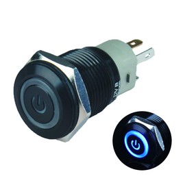 Ulincos U16F5M Push Button Switch Waterproof Switch IP67 Blue LED 1NO1NC SPDT ON/OFF Black Metal 12V 16mm IP67 Waterproof with Coupler