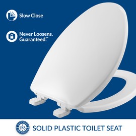 Mayfair Caswell Modern Toilet Seat, Slow Close, Easy Clean, Plastic, Elongated, White