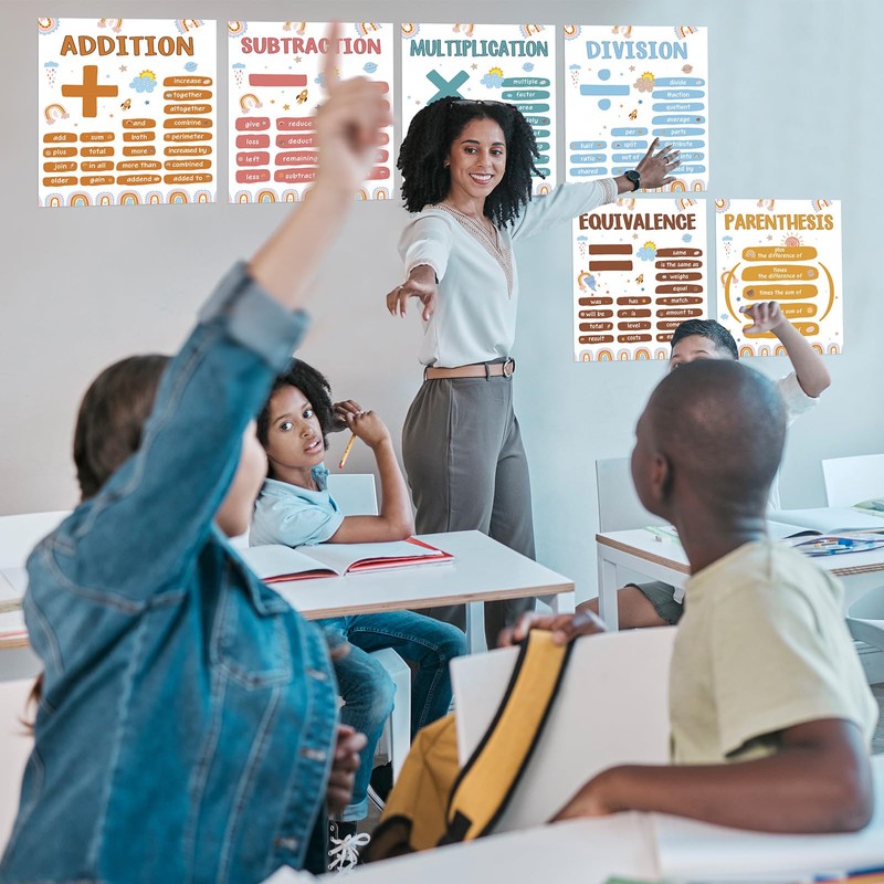 Sinload 6 Boho Math Terms Posters for School Classroom Banners