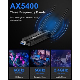 AXE5400 WiFi 6E USB Adapter, RENGOGA USB WiFi Adapter for Desktop PC Laptop Tri-Band Long Range, 6GHz 2402Mbps + 5GHz 2402Mbps + 2.4G 574Mbps Ultra-Low Latency WiFi 6 USB Dongle for Windows 11/10