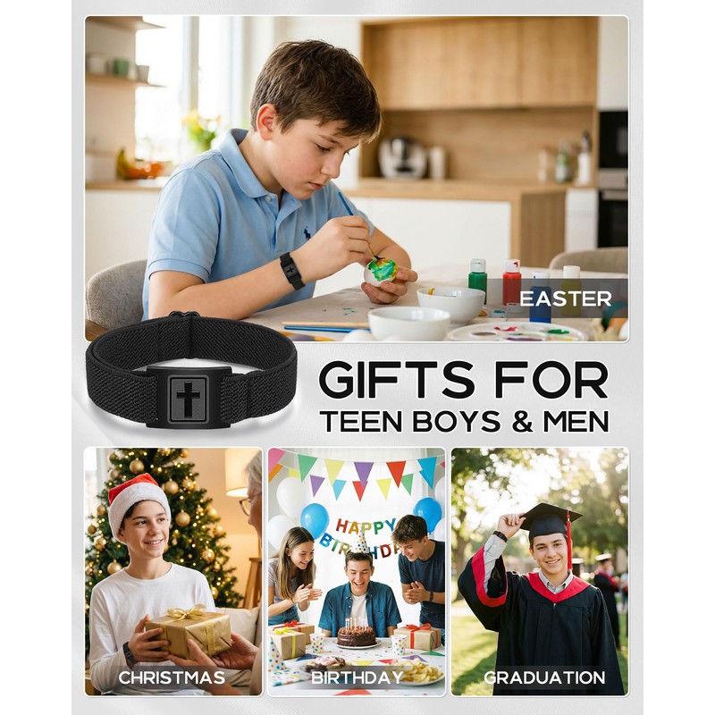 Kidbbi Mens Cross Bracelet Boys Gifts Baptism Confirmation Birthday Gifts