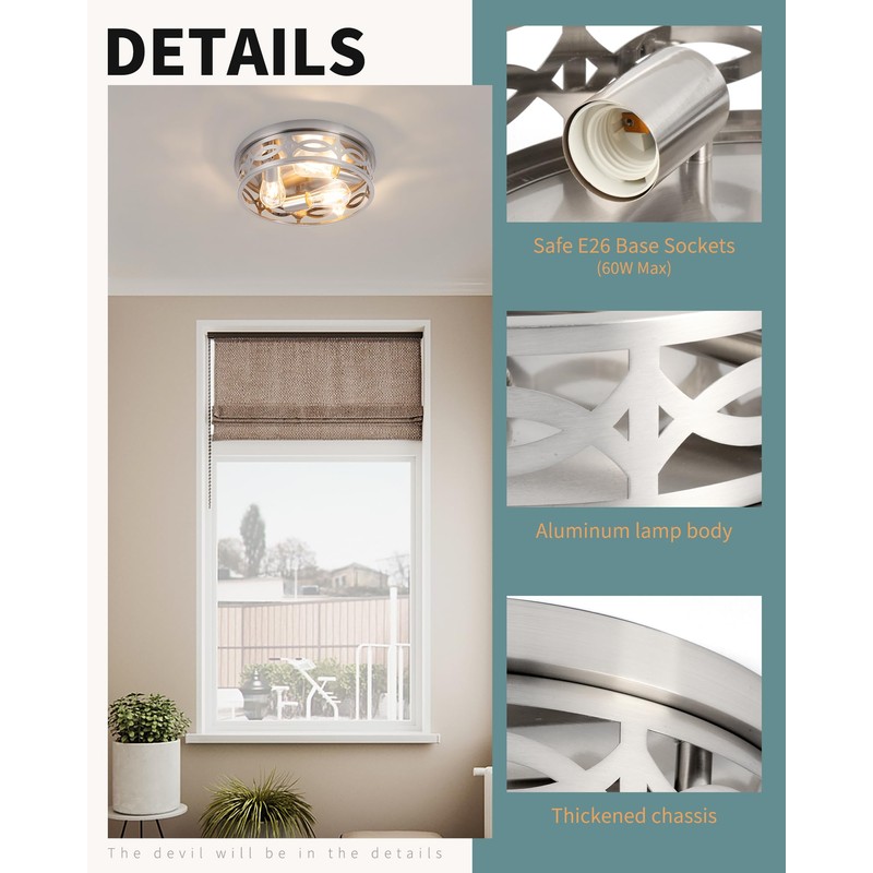 piano7797 Brushed Nickel Flush Mount Ceiling Light Fixtures,3-Light Modern Hallway