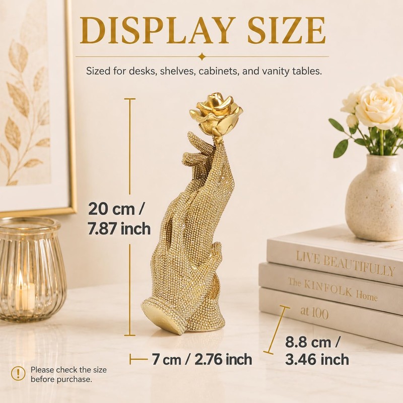MOTIAHOOM Gold Hands Holding Rose Figurine
