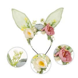 Vaguelly Floral Bunny Ears Headband for Women Cute Party Headband with Realistic Flower Design for Easter Weddings Birthdays and Family Photoshoots