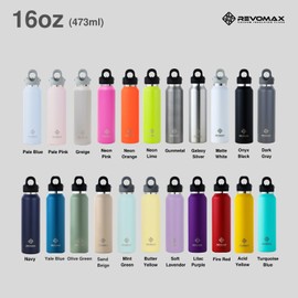 Revomax Official 16 oz (473 ml) Carbonated Stainless Steel Bottle, Hot for 18 Hours, Cold for 36 Hours, Vacuum Insulated, Water Bottle, Gift, Revo Max (Onyx Black)