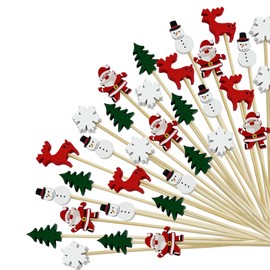 200Pcs Christmas Cocktail Picks,Christmas Tree Snowflake Snowman Santa Claus Reindeer Cocktail Picks Party Toothpicks for Appetizers Cocktail Decorations for Christmas Party Supplies
