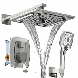 ELLO&ALLO Shower Faucet Set Mixing Valve and Trim Kit, Rainfall Shower Head with Handheld Combo