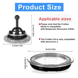 Milk Frother Lid for Nespresso Aeroccino 3, Frother Whisk Compatible with Nespresso Aeroccino 3/4/XL, Milk Frother Replacement Parts Frother Cover and Whisk for Nespresso Frother Machine