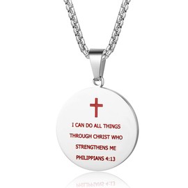 Rehoboth Baseball Athletes Jersey Number 0-99 Cross Pendant Necklace for Boys Girls Women Men 24 Inch (22"+2" Adjustable) Stainless Steel Chain PHILIPPIANS 4:13 on back I CAN DO ALL THINGS, Metal