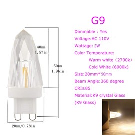 Lxcom Lighting G9 LED Light Bulbs 2W (15W Halogen Equivalent) Dimmable Crystal COB Bulb Warm White 2700K 200LM G9 Base AC110V for Home Lighting, 6 Pack