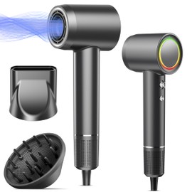 Hair Dryer, 160000 RPM Professional High Speed Ionic Blow Dryer 500 Million Negative Ions & Heat-Control & Low Noise Hairdryer with Magnetic Diffuser for Faster Drying All Hair Types, No Heat Damage