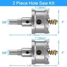 TCT Hole Saw Set, 2-Pack of 2 (50mm) Heavy Duty Tungsten Carbide Tipped Hole Cutters for Stainless Steel Mild Steel Copper Iron Brass Plastic and More, with Titanium-Plated Pilot Drill Bits