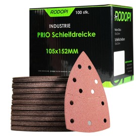 RODOPI RedDevil Sandpaper for Multi Sanders Zirconia Corundum Velcro 105 x 152 mm Delta Sanding Triangles 11 Hole for Triangle Sanders Grit 40-320 - Pack of 50 K80