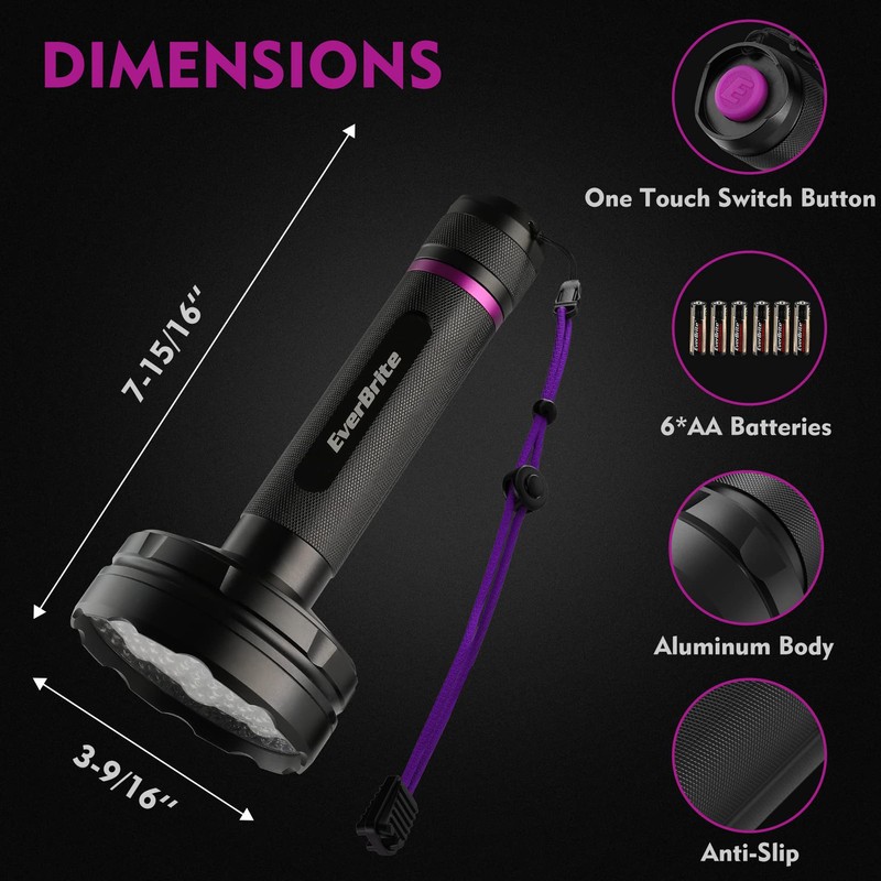 EverBrite UV Flashlight, 128 LED Blacklight Flashlights, 395nm Black Light
