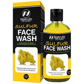 Sulfur Face Wash for Acne – All Natural Sulfur Facial Cleanser for Oily Skin, Breakouts – Healing Skincare Blend with Lemongrass Essential Oil – 4oz Mattifying Cleansing Soap Liquid, Made in USA