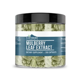 Earthborn Elements White Mulberry Leaf Extract 200 Capsules, Pure & Undiluted, No Additives