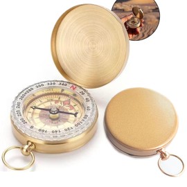 Amazleer Brass Compass Outdoor, Waterproof Pocket Compass with Luminous Numerals, Portable Flip Cover Compass for Hiking, Camping and Outdoor Adventures (Brass Compass)
