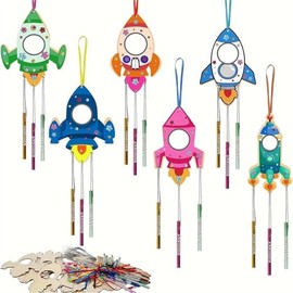 virkwuy 12 Stück Windspiel Bastelset Kinder, Raketen Windspiel Bastelset, Spielzeug Raketen, Geeignet für Kinderzimmerdekoration, Eltern-Kind-Bastelarbeiten, usw