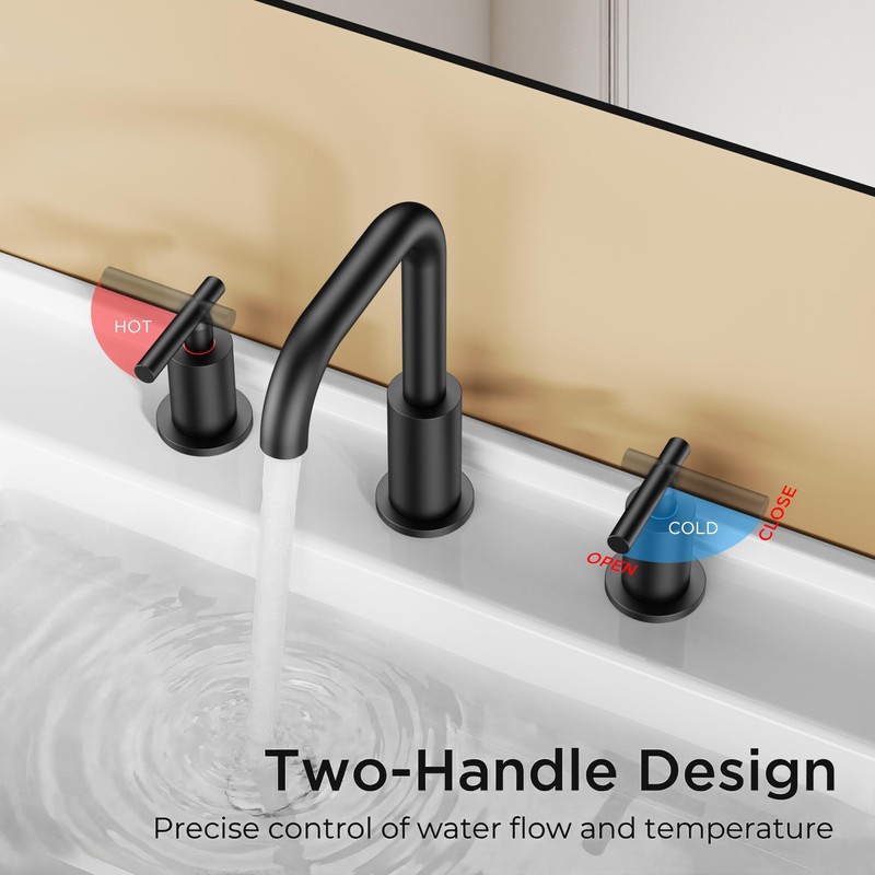 FORIOUS Matte Black Bathroom Faucet 3 Hole Widespread, 8 Inch