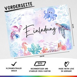 celebr8te 12 x sea creatures glitter invitation cards - for girls' children's birthday party invitations - party invitations for birthdays with animals from the sea design