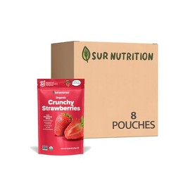 Sur Nutrition Organic Crunchy Freeze-Dried Strawberry Fruit Slices – 100% Real Fruit, No Added Sugar, Gluten-Free, Vegan – Perfect for On-the-Go, Smoothies, and Baking (8-Pack)