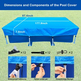 14 x 7 ft Rectangle Swimming Pool Cover 177 X 87inch Rectangular Frame Pool Cover for Above Ground Pool 14 x 8 Dust Proof Rain Proof Garden Outdoor