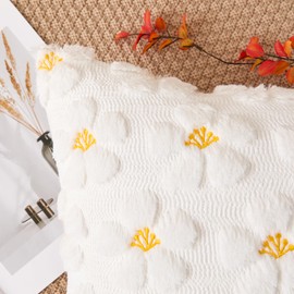 Kevin Textile Autumn Flowers Decorative Throw Pillow Covers 18x18 Inch Set of 2 Luxury Soft Fall Decorative Lumbar Pillowcases for Holiday Spring Soft Couch, Cream White