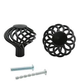 Jiozermi 12 Packs Round Birdcage Cabinet Knobs, 1.8" Diameter Birdcage Drawer Pulls, Iron Birdcage Cabinet Handles, Flat Black