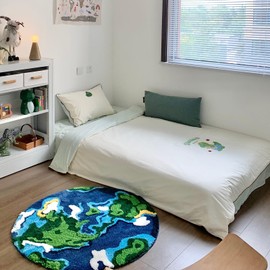 Taikoory Earth World Map Rug - Moss Science Circle Rug for Classroom Kids, Cute Bath Mat Machine Washable Area Rugs for Bedroom Aesthetic Bathroom Small Round Rug (40" x 40"N)