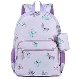 mygreen Girls Backpack for Elementary School, Backpack for Girls 5-8, Large Capacity Kids Backpacks with Coin Bag for Girls Butterfly Purple