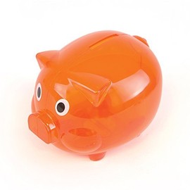 eBuyGB Transparent Plastic Piggy Bank/Money Box, Orange
