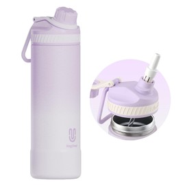 Magcheer 24oz Insulated Water Bottle with Straw | Double-Wall Vacuum Stainless Steel, Wide Mouth Design, Leak-Proof Reusable Bottle for Gym, Sports & Daily Hydration - Purple