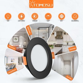Tomosu Tomosu Pack of 20 LED recessed spotlights 230V black, 5W 450LM recessed LED spotlights flat, neutral white? 4000K, IP44 LED spots ceiling light for bathroom, kitchen, living room, round