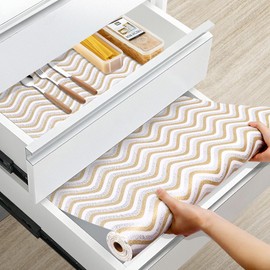 Drawer and Shelf Liner Non Adhesive, Non Slip Kitchen Cabinets Liner, 24 in X 20 FT Waterproof Strong Grip Washable Thickened Drawer Mat Cupboard Pad for Shelves Tool Box, Gold Silver Wave