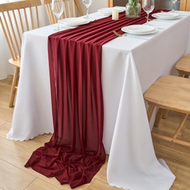 DecorMommt Burgundy Chiffon Fabric Tulle Table Runner Red Christmas Table Decoration Wedding Table Runner Christmas Tablecloth for Birthdays Weddings Dining Room Party Holiday Decoration 77 cm x 300