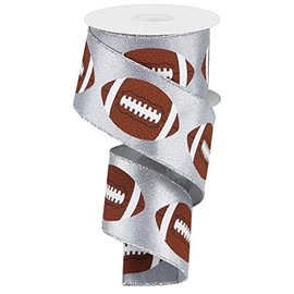 Metallic Football Wired Ribbon - 10 Yards (Silver, 2.5 Inches)