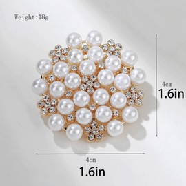 Delicate Pearl Crystal Brooch Pins for Women Girls Dance Balls Wedding Bridal Jewelry (Gold)
