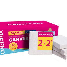 AUREUO Mini Stretched Canvas - 2x2 Inch/24 Pack - 2/5 Inch Profile Square Canvas - Christmas Holiday Set for Kids, Ideal for Painting & Craft