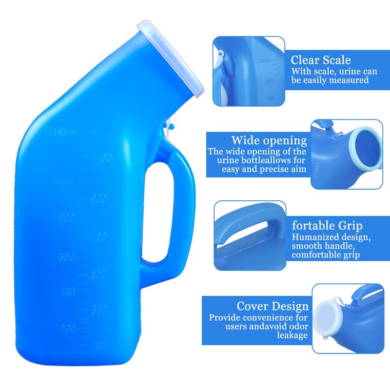 Urinal Bottle, 2Pack Male Portable Travel Pee Bottles, 1200ml Spill