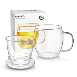 Glass Tea Cups with Infuser and Lid, Borosilicate Glass Teacup with Strainer for Steeping Blooming Tea & Loose Leaf Tea, Filter 99% of Tea Leaves, Lead-free, Microwave Safe, 17oz