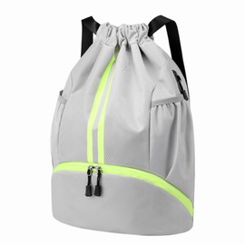 Hoedia Sports Drawstring Backpack - String Swim Gym Bag with Shoes Compartment&Wet Proof Pocket for Women&Men, Fit basketball (Grey)