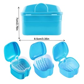 Denture Case, Denture Case with Filter, Portable Denture Case for Cleaning, Soaking and Storing Dentures and Other Mouth Tools (Light Blue x 2 Pieces)