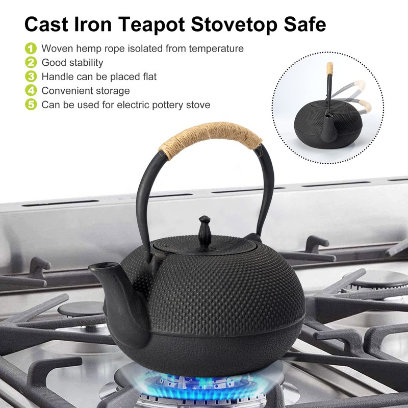 suyika Japanese Tetsubin Tea Kettle Cast Iron Teapot with Stainless