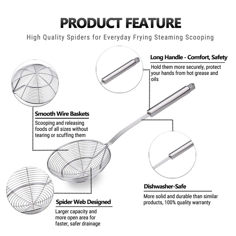TEMCHY Spider Strainer Skimmer Ladle, 5.5 Inch Stainless Steel Solid