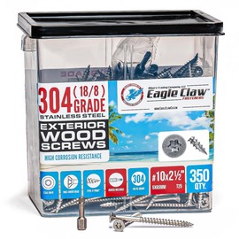 #10 x 2 1/2 Inch Stainless Steel Deck Screws | 304 Grade (350 Pack) | Flat Head T25 Star Torx Drive | Stainless Steel Screws by Eagle Claw Fasteners | Corrosion & Rust Resistant (Includes Driver Bit)