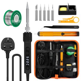120W LED Soldering Iron Kit, 7s Fast Heating Adjustable Temp 180-520°C Auto Sleep Precision Welding Tools Electronics Repair with Solder Wire, 5 Soldering Iron Tips, Desoldering Pump, Stand, Tweezers