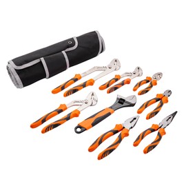 Happybuy 8-Piece Pliers Set, High Carbon Steel, 12"/10"/8" Groove Joint Pliers, 8" Lineman's Pliers, 6" Slip Joint Pliers, 8" Long Nose Pliers, 6" Diagonal Cutter, 10" Adjustable Wrench, Tool Bag