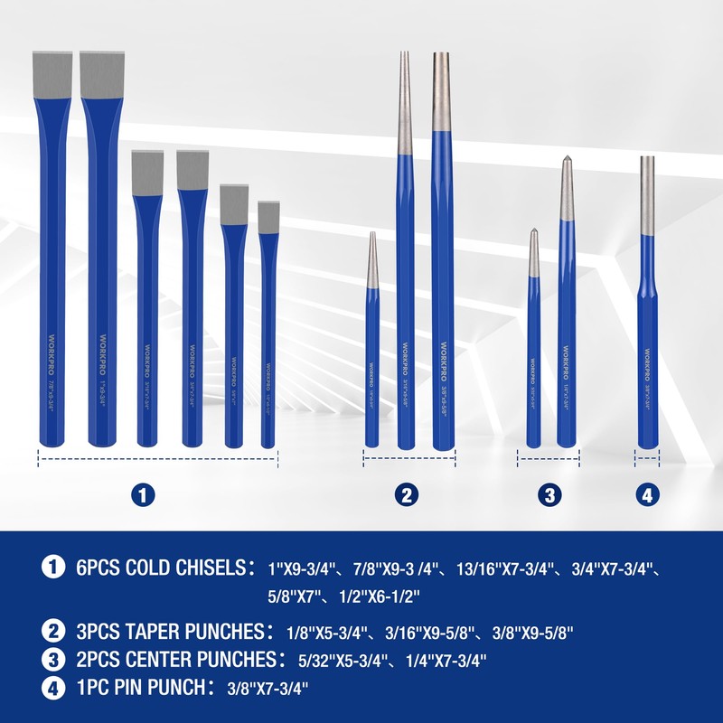 WORKPRO 30 PCS Heavy Duty Punch and Chisel Set with