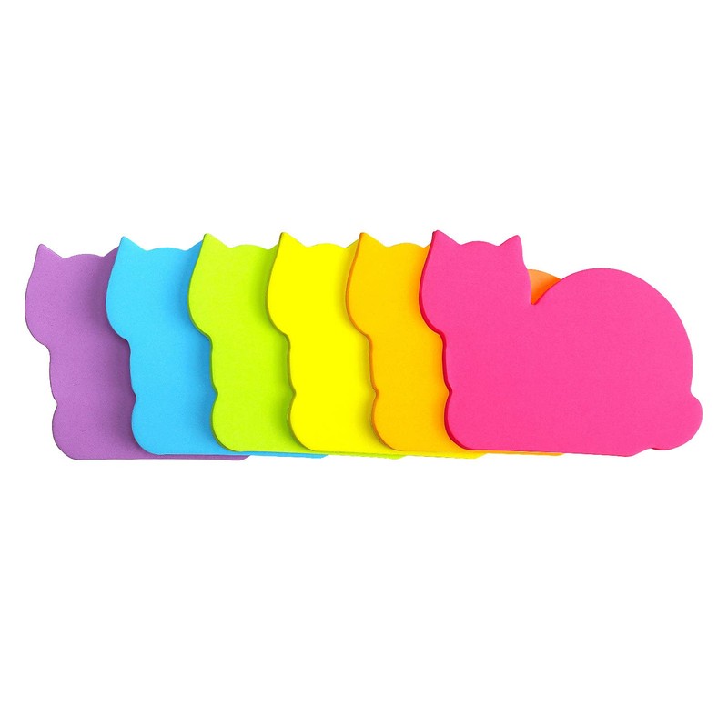 Cute Cat Sticky Notes 6 Color Bright Colorful Sticky Pad